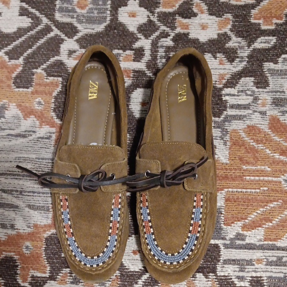 Zara Brown Suede Moccasin Boat Shoe